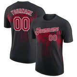 Custom Black Crimson-White Dripping Splatter Paint Performance T-Shirt