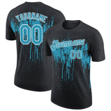 Custom Black Panther Blue-White Dripping Splatter Paint Performance T-Shirt