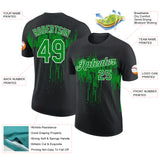 Custom Black Grass Green-White Dripping Splatter Paint Performance T-Shirt