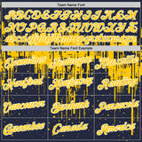 Custom Navy Yellow-White Dripping Splatter Paint Performance T-Shirt