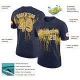 Custom Navy Old Gold-White Dripping Splatter Paint Performance T-Shirt