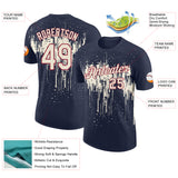 Custom Navy Cream-Crimson Dripping Splatter Paint Performance T-Shirt