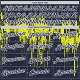 Custom Navy Neon Yellow-White Dripping Splatter Paint Performance T-Shirt