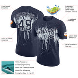 Custom Navy Silver-White Dripping Splatter Paint Performance T-Shirt