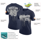 Custom Navy Gray-White Dripping Splatter Paint Performance T-Shirt