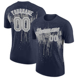 Custom Navy Gray-White Dripping Splatter Paint Performance T-Shirt