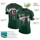 Custom Green White-Red Dripping Splatter Paint Performance T-Shirt
