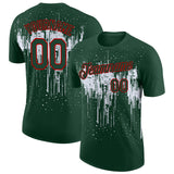 Custom Green White-Red Dripping Splatter Paint Performance T-Shirt