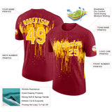 Custom Crimson Yellow-White Dripping Splatter Paint Performance T-Shirt
