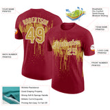 Custom Crimson Old Gold-White Dripping Splatter Paint Performance T-Shirt