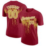 Custom Crimson Old Gold-White Dripping Splatter Paint Performance T-Shirt