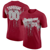 Custom Crimson Gray-White Dripping Splatter Paint Performance T-Shirt