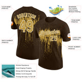 Custom Brown Old Gold-White Dripping Splatter Paint Performance T-Shirt