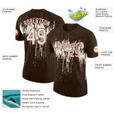 Custom Brown Cream-Crimson Dripping Splatter Paint Performance T-Shirt