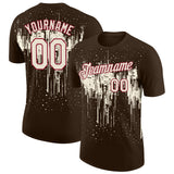Custom Brown Cream-Crimson Dripping Splatter Paint Performance T-Shirt