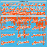 Custom Sky Blue Orange-White Dripping Splatter Paint Performance T-Shirt