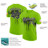 Custom Neon Green Black-White Dripping Splatter Paint Performance T-Shirt