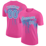 Custom Pink Light Blue-White Dripping Splatter Paint Performance T-Shirt