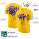 Custom Yellow Purple-White Dripping Splatter Paint Performance T-Shirt