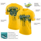 Custom Yellow Green-White Dripping Splatter Paint Performance T-Shirt