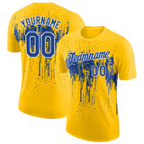 Custom Yellow Royal-White Dripping Splatter Paint Performance T-Shirt