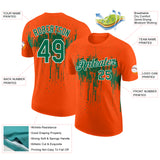 Custom Orange Kelly Green-White Dripping Splatter Paint Performance T-Shirt