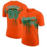 Custom Orange Kelly Green-White Dripping Splatter Paint Performance T-Shirt