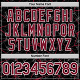 Custom Black Crimson Gray-White Abstract Network Crackle Performance T-Shirt