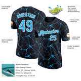 Custom Black Sky Blue Gray-White Abstract Network Crackle Performance T-Shirt