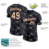 Custom Black Cream Gray-Crimson Abstract Network Crackle Performance T-Shirt