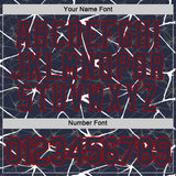 Custom Navy White Gray-Red Abstract Network Crackle Performance T-Shirt