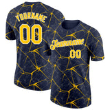 Custom Navy Yellow Gray-White Abstract Network Crackle Performance T-Shirt