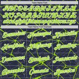 Custom Navy Neon Green Gray-White Abstract Network Crackle Performance T-Shirt