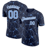 Custom Navy Powder Blue Gray-White Abstract Network Crackle Performance T-Shirt