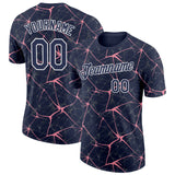 Custom Navy Medium Pink Gray-White Abstract Network Crackle Performance T-Shirt