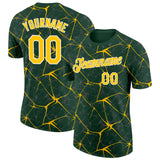Custom Green Yellow Gray-White Abstract Network Crackle Performance T-Shirt
