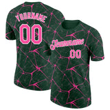 Custom Green Pink Gray-White Abstract Network Crackle Performance T-Shirt