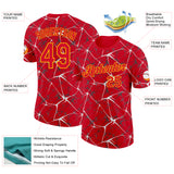 Custom Red White Gray-Yellow Abstract Network Crackle Performance T-Shirt