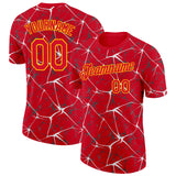 Custom Red White Gray-Yellow Abstract Network Crackle Performance T-Shirt