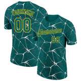 Custom Teal White Gray-Yellow Abstract Network Crackle Performance T-Shirt