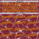 Custom Crimson White Gray-Yellow Abstract Network Crackle Performance T-Shirt