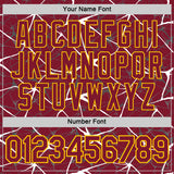 Custom Crimson White Gray-Yellow Abstract Network Crackle Performance T-Shirt