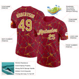Custom Crimson Old Gold Gray-White Abstract Network Crackle Performance T-Shirt