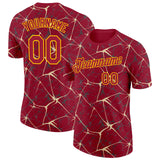 Custom Crimson Cream Gray-Yellow Abstract Network Crackle Performance T-Shirt