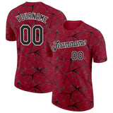 Custom Crimson Black Gray-White Abstract Network Crackle Performance T-Shirt