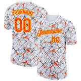 Custom White Orange Gray-Yellow Abstract Network Crackle Performance T-Shirt
