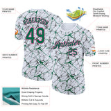Custom White Kelly Green Gray-Pink Abstract Network Crackle Performance T-Shirt