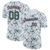 Custom White Kelly Green Gray-Pink Abstract Network Crackle Performance T-Shirt
