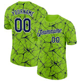 Custom Neon Green Navy Gray-White Abstract Network Crackle Performance T-Shirt