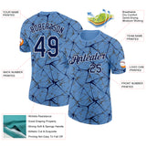 Custom Light Blue Navy Gray-White Abstract Network Crackle Performance T-Shirt